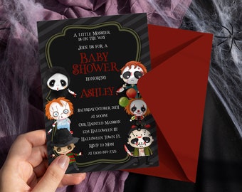 Horror Movie Baby Shower Invitation, Halloween Theme (Digital, Editable)