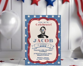Patriotic President Birthday Invitation, American Flag, Editable (PDF, JPG)