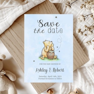Classic Winnie the Pooh Baby Shower Save the Date Cards, Save the Date Cards, Printable, Digital, Editable, 4x6, JPG, PDF