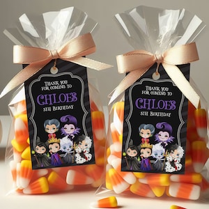 Girl Villains Birthday Thank you Tags, Gift Tags, Favor Tags, Party Favors, Printable, Digital, Editable, Size 2 x 3.5 Inches, JPG, PDF