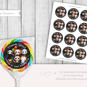 Horror Movie Birthday lollipop Stickers, Classic Scary Movies lollipop Party Favors, Printable, Digital, Personalized