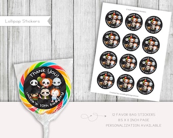 Horror Movie Baby Shower Lollipop Stickers, Personalized Party Favors (Digital)