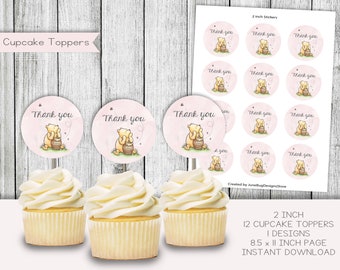 Décorations pour cupcakes Winnie l'ourson, stickers classiques (téléchargement numérique)