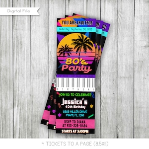 80er Geburtstags-Party-Einladungen, Event-Karten, Retro-Party, personalisiert, druckbar, digitale Datei