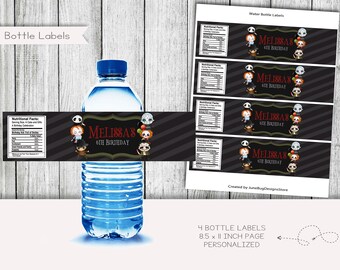 Horror Movie Baby Shower Water Bottle Labels, Personalized (Digital)