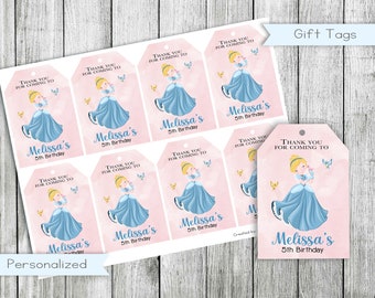 Cinderella Princess Birthday Favor Tags, Personalized (Digital)