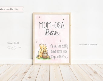 Winnie the Pooh Mom-osa Bar Sign, Baby Shower Decor (Digital Download)
