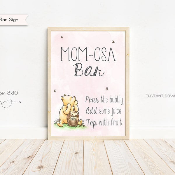 Klassieke Winnie de Poeh Baby Shower Mom-OSA Bar Sign, Mimosa Bar Sign, Baby Shower Sign, Instant Download