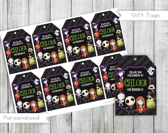 Nightmare Birthday Favor Tags, Personalized Gift Tags (Digital)