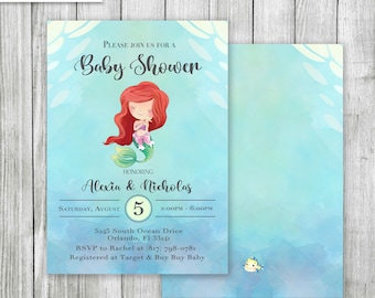 Little Mermaid Baby Shower Invitation, Personalized Printable (Digital File)