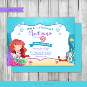 Little Mermaid Birthday Invitation, Party Invitation, Mermaid Party, Personalized, Printable, Digital