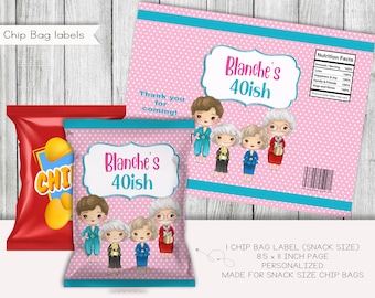 Etiquetas para bolsas de papas fritas Golden Gals Birthday Snack Size, regalos de fiesta, etiquetas, imprimibles, personalizadas, digitales