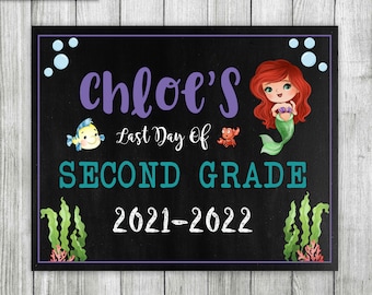 Letrero personalizado de La Sirenita para el último día de clases (impresión digital)