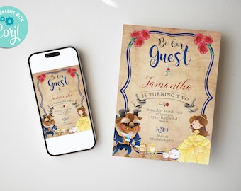 Beauty and The Beast Birthday Invitation, Princess Theme (Digital, Editable)