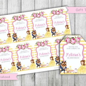 La bella e la bestia Baby Shower Grazie Tag regalo, Tag favore compleanno principessa, Tag regalo principessa, digitale, Personalizzato