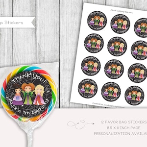 Witch Sisters Birthday lollipop Stickers, Halloween lollipop favors, Halloween Birthday, Printable, Digital
