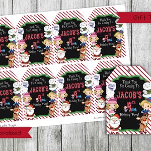 Etiquetas de agradecimento de aniversário do Papai Noel, etiquetas de lembrancinhas de aniversário de Natal, etiquetas de presente de aniversário de Natal, digitais, personalizadas