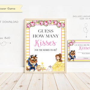 La Bella y la Bestia Cuántos besos para mamá, Tarjetas de firma y respuesta, Imprimible, Digital, Descarga instantánea