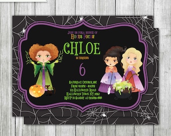 Witch Sisters Birthday Invitation, Halloween Party (Digital)