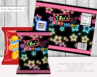 Étiquettes phosphorescentes pour sac de chips, cadeaux d'anniversaire personnalisés (numériques)
