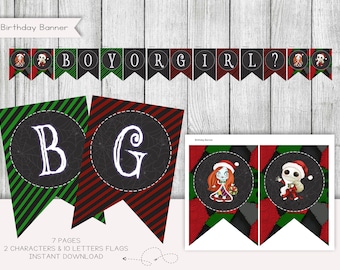 Kerstnachtmerrie gender Reveal banner, babyshower decor (digitaal bestand)