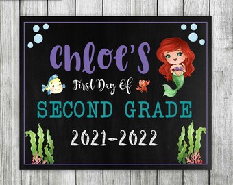 Letrero personalizado de La Sirenita para el primer día de clases (impresión digital)