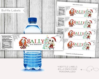 Nightmare Christmas Birthday Water Bottle Labels, Personalized (Digital)