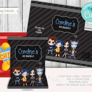 Cute Creepy Dolls Birthday Chip Bag Labels, Editable (Digital)