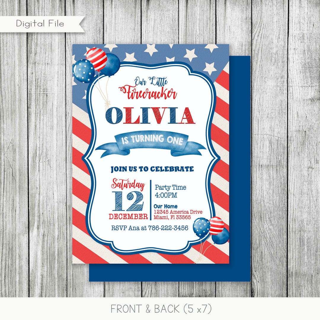 Patriotic Birthday Birthday Invitation, American Flag, Birthday ...