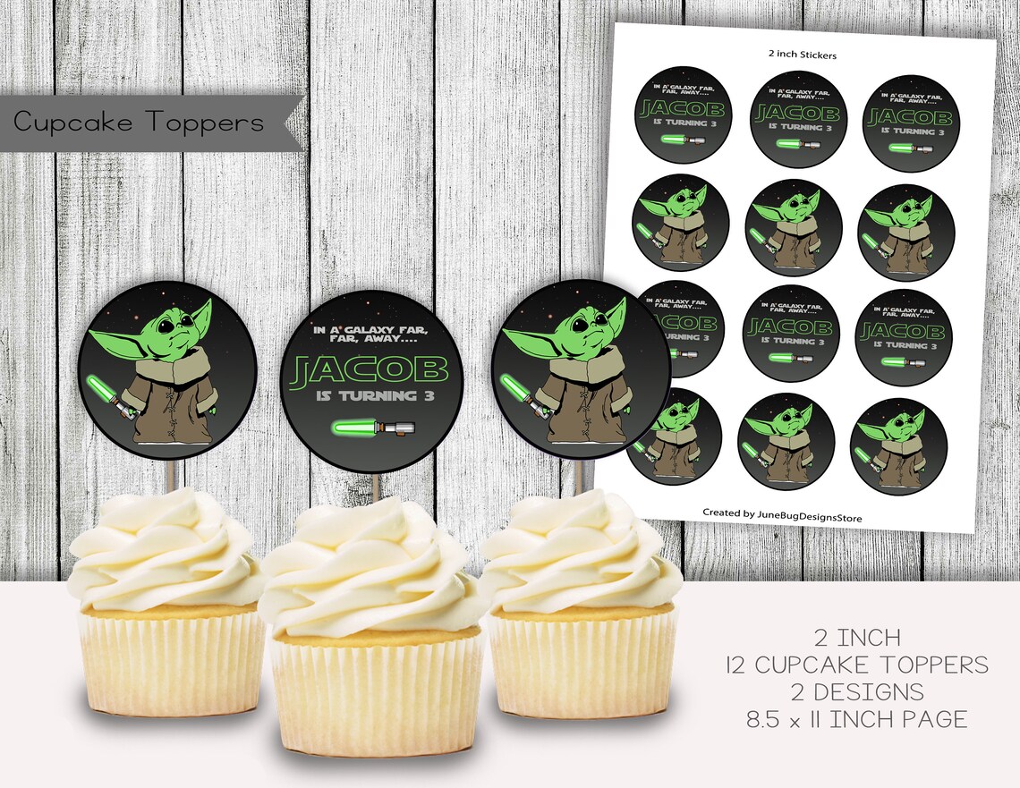 Baby Yoda Cupcake Toppers Baby Yoda Stickers Baby Yoda Etsy