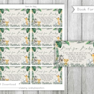 Safari Animals Baby Shower Book for Baby, Book for baby card, Baby Shower book for baby request card, Digital, Instant Download
