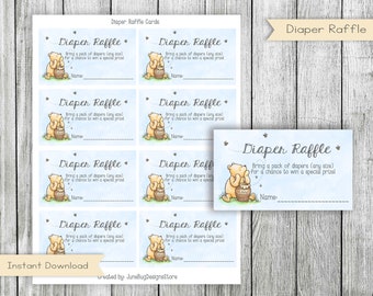 Klassische Winnie Puuh Baby Shower Windel Raffle Karte, Windel Raffle Karte, Baby Shower Windel Raffle, Digital, Instant Download