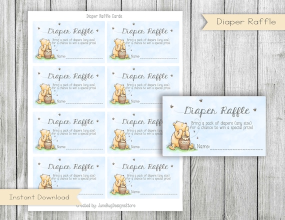 Winnie the Pooh Diaper Raffle Cards, Baby Shower Game (Digital Download)