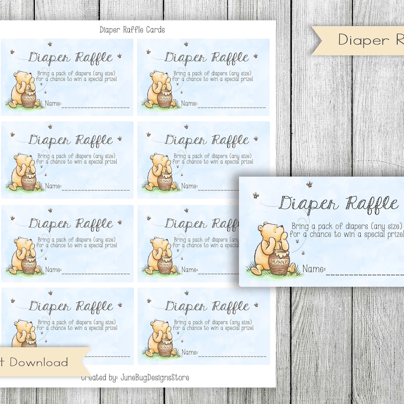 Diaper Raffle Card Example Winnie the Pooh Diapers Raffle - Etsy