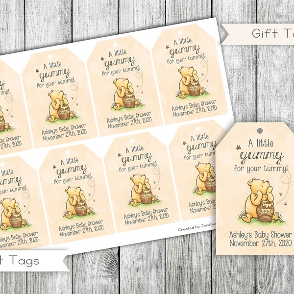 Classic Winnie the Pooh Baby Shower Thank you Tags, Gift tags, Party favors, Printable, Digital, Personalized