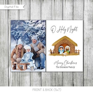 Holy Night Christmas Card, Nativity Christmas Card, Photo Greeting Cards, Printable, Personalized, Digital File