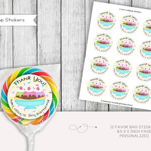 Dolci e dolcetti Compleanno Lollipop Etichette adesive, Toppers, Bomboniere, Stampabili, Digitali, Personalizzate