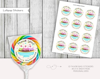 Sweets and Treats Birthday Lollipop Sticker Labels, Toppers, Party Favors, Printable, Digital, Personalized