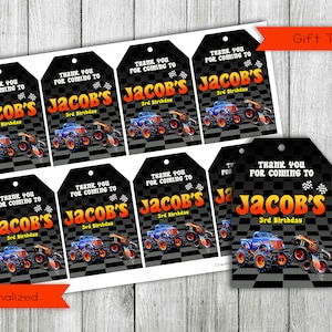 Monster Trucks Thank you Tags, Monster Trucks favor tags, Monster Trucks Gift Tags, digital, Personalized Personalized