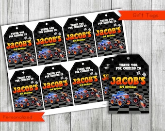 Monster Trucks Thank you Tags, Monster Trucks favor tags, Monster Trucks Gift Tags, digital, Personalized Personalized