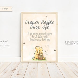 Letrero de rifa de pañales de Winnie the Pooh, decoraciones neutrales para baby shower, letreros para baby shower, descarga instantánea