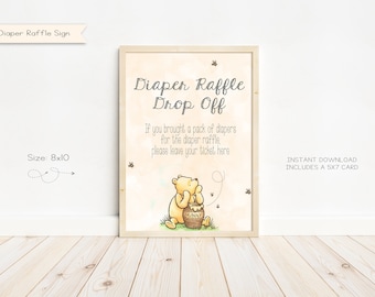 Winnie Puuh Windel Zeichen, Neutral Baby-Dusche-Dekorationen, Baby-Dusche-Zeichen, Sofort Download