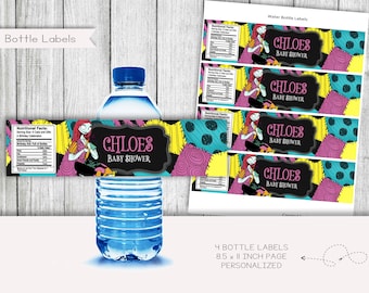 Nightmare Baby Shower Water Bottle Labels, Nightmare Halloween Birthday Party favors , Digital, Personalized