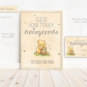 Baby Shower Winnie l'ourson classique Combien de nids d'abeilles, Signer et cartes de réponses, Imprimable, Numérique, Téléchargement instantané
