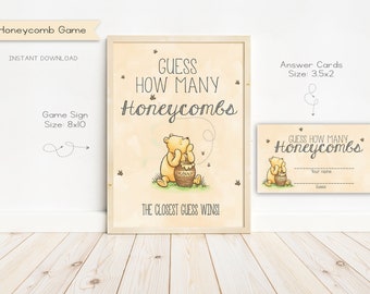 Klassische Winnie Puuh Baby Shower Wie viele Honigwaben, Zeichen und Antwort Karten, Printable, Digital, Instant Download