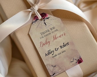 Gothic Halloween Baby Shower Thank You Tags, Printable (Editable Digital)