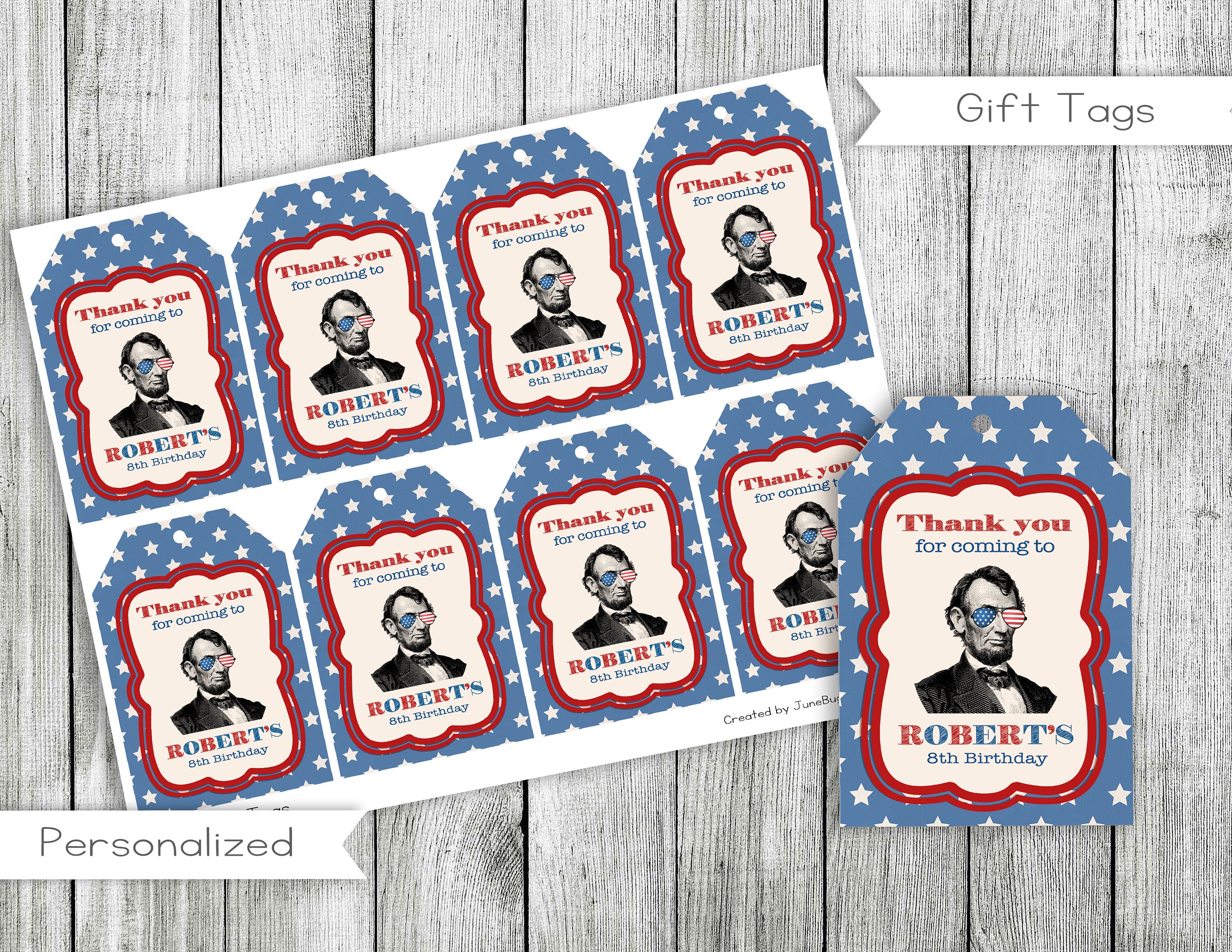 American Flag Labels Cool President Birthday Snack Size Chip Bag Label Party Favors Digital Personalized