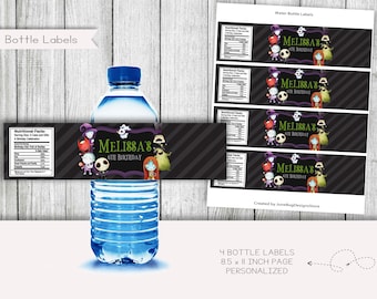 Nightmare Birthday Water Bottle Labels, Personalized (Digital)