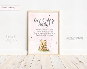 Classic Winnie the Pooh Baby Shower Don't Say Baby Game Sign, Baby Shower Games, Baby Shower Sign, Instant Download