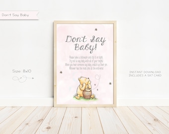 Letrero para juego de baby shower de Winnie the Pooh, No digas bebé (Descarga digital)